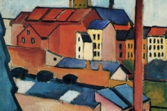 August Macke: Marienkirche in Bonn mit Häusern und Schornstein